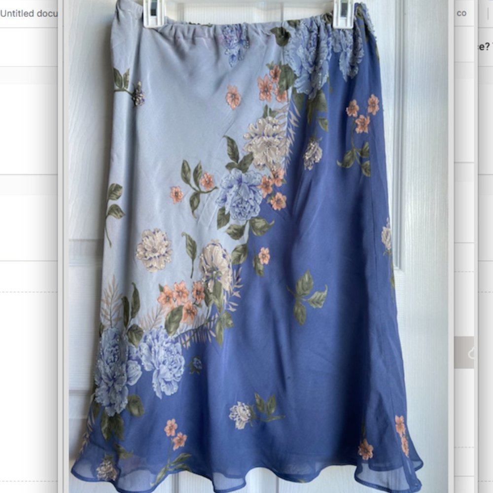 Vintage Blue Floral Beaded Mid Length Skirt
